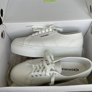 Superga platform white leather sneakers